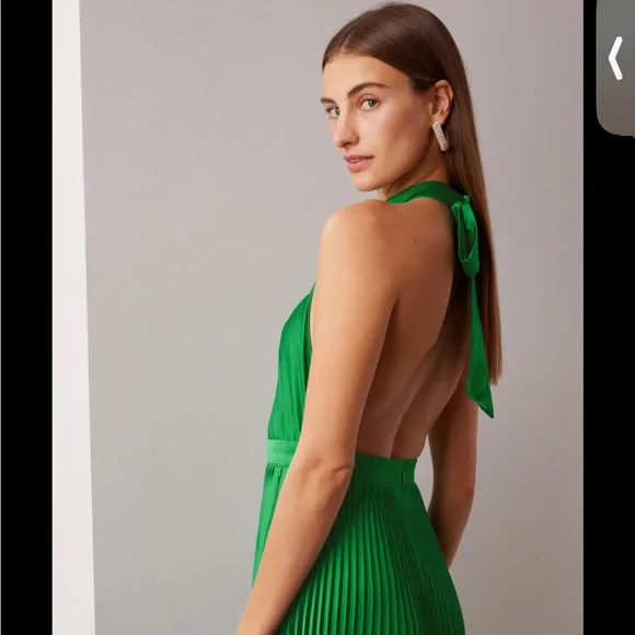 L’IDEE size 6 green pleated midi emerald dress green renaissance - Picture 2 of 10